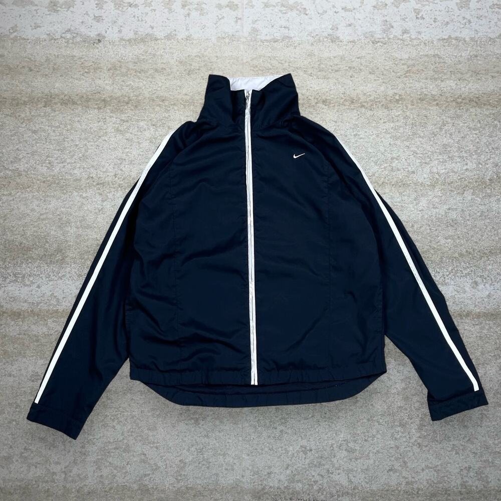 Vintage Y2K Nike Windbreaker Track Jacket Womens L Black White Light Weight Zip